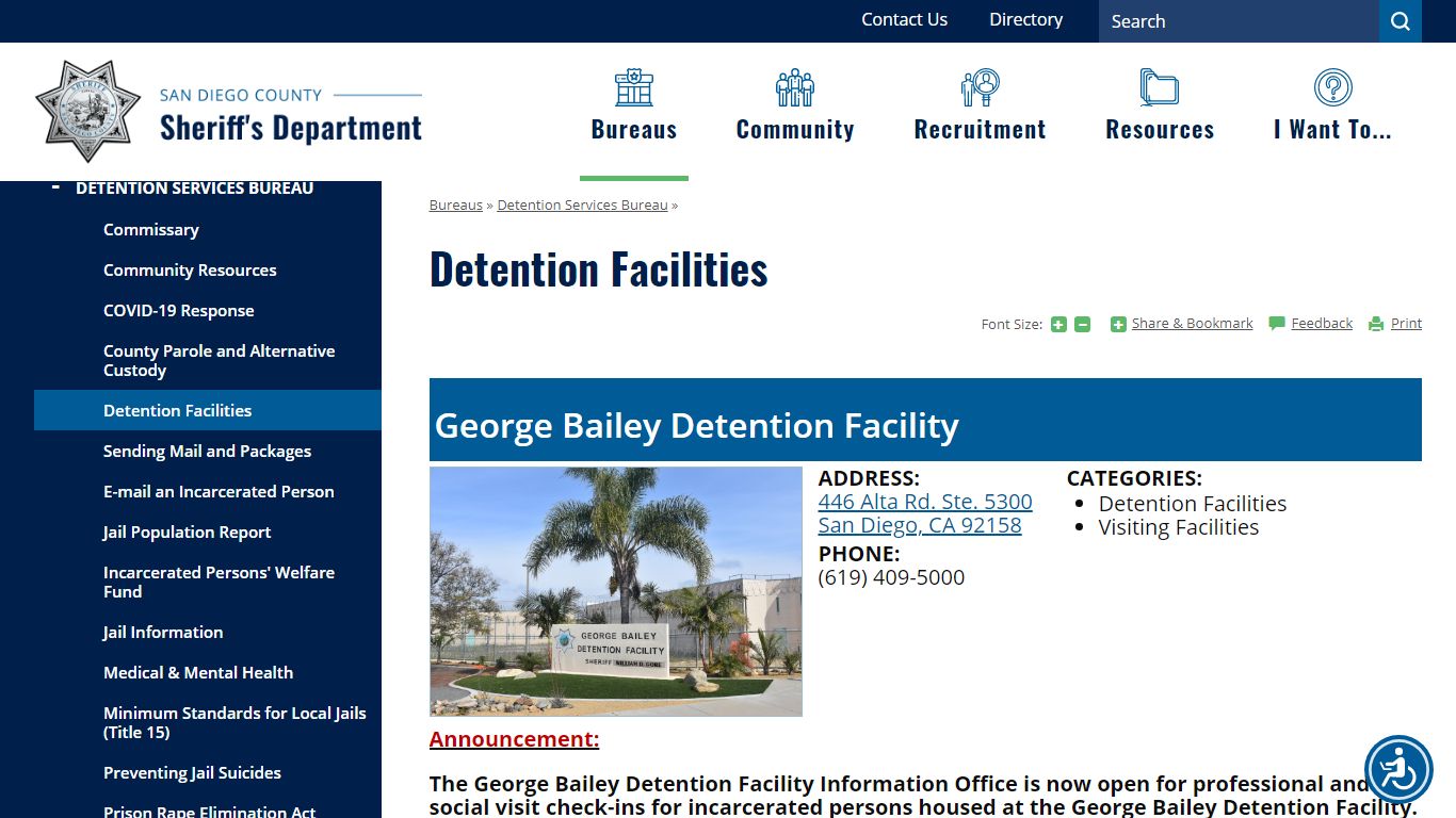 Detention Facilities | San Diego County Sheriff